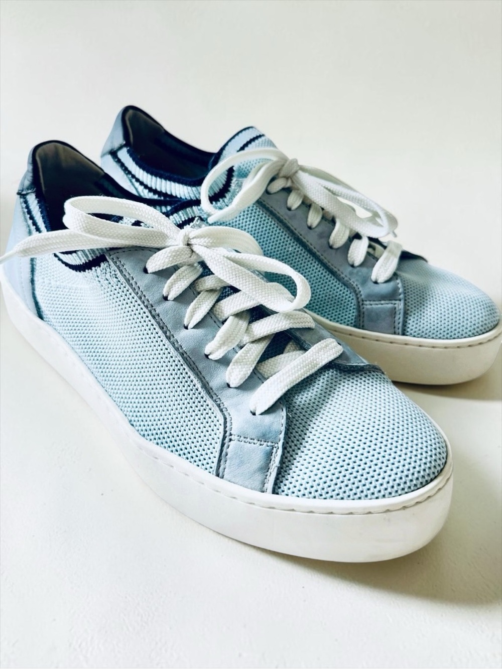Boden Hazel Trainers Light Blue Knit Mesh Leather Sneakers Low Top EU 38 US 7.5
